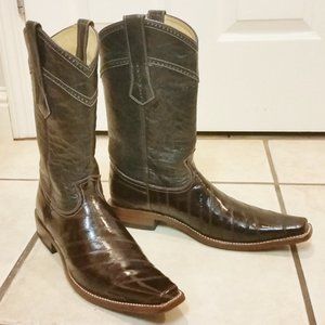 King Exotic burgundy brown eel skin cowboy boots